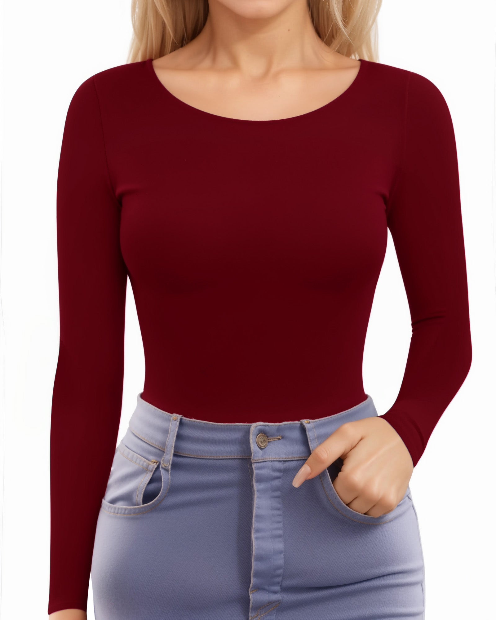 MANGOPOP T Shirts for Women Long Sleeve Round Neck Basic Tee Double Lined Fashion Casual Tops