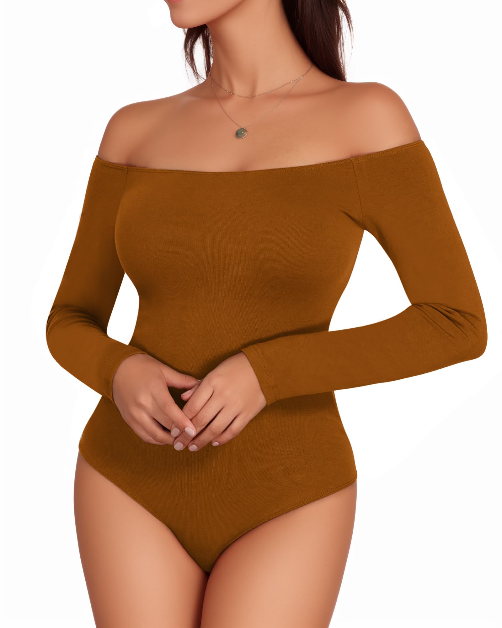 MANGOPOP Off The Shoulder Long Sleeve Short Sleeve Bodysuit for Women