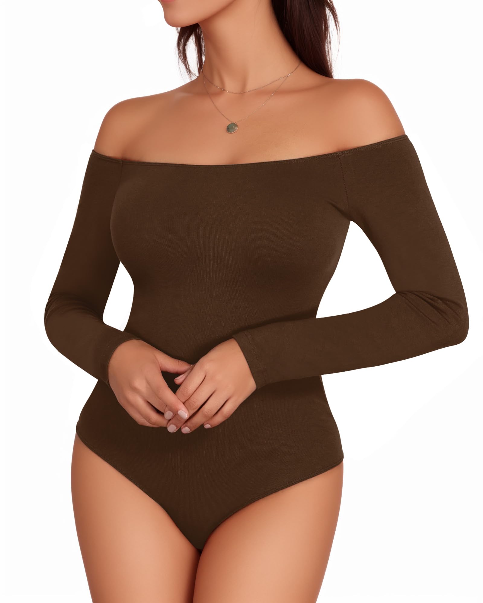 MANGOPOP Off The Shoulder Long Sleeve Short Sleeve Bodysuit for Women