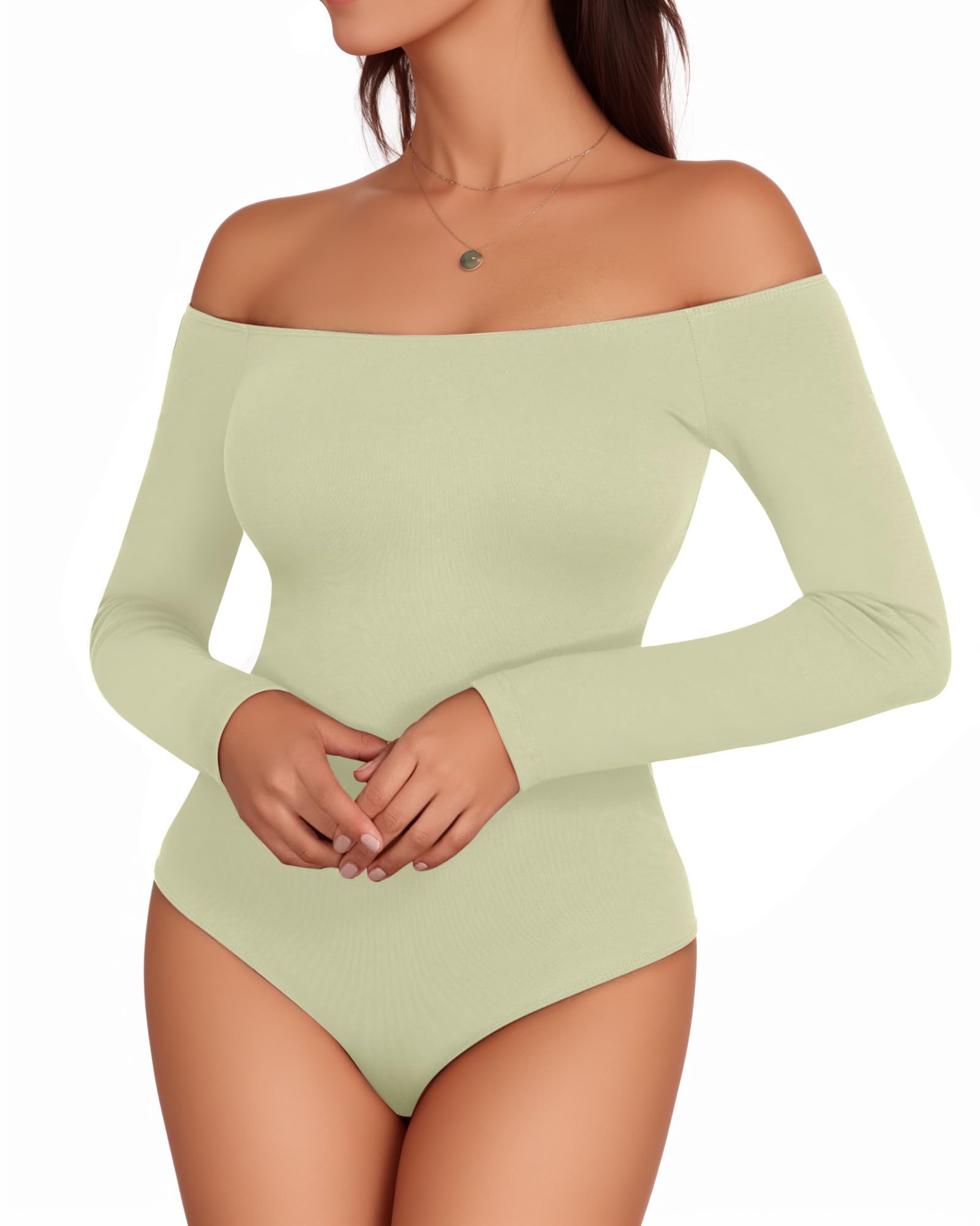 MANGOPOP Off The Shoulder Long Sleeve Short Sleeve Bodysuit for Women