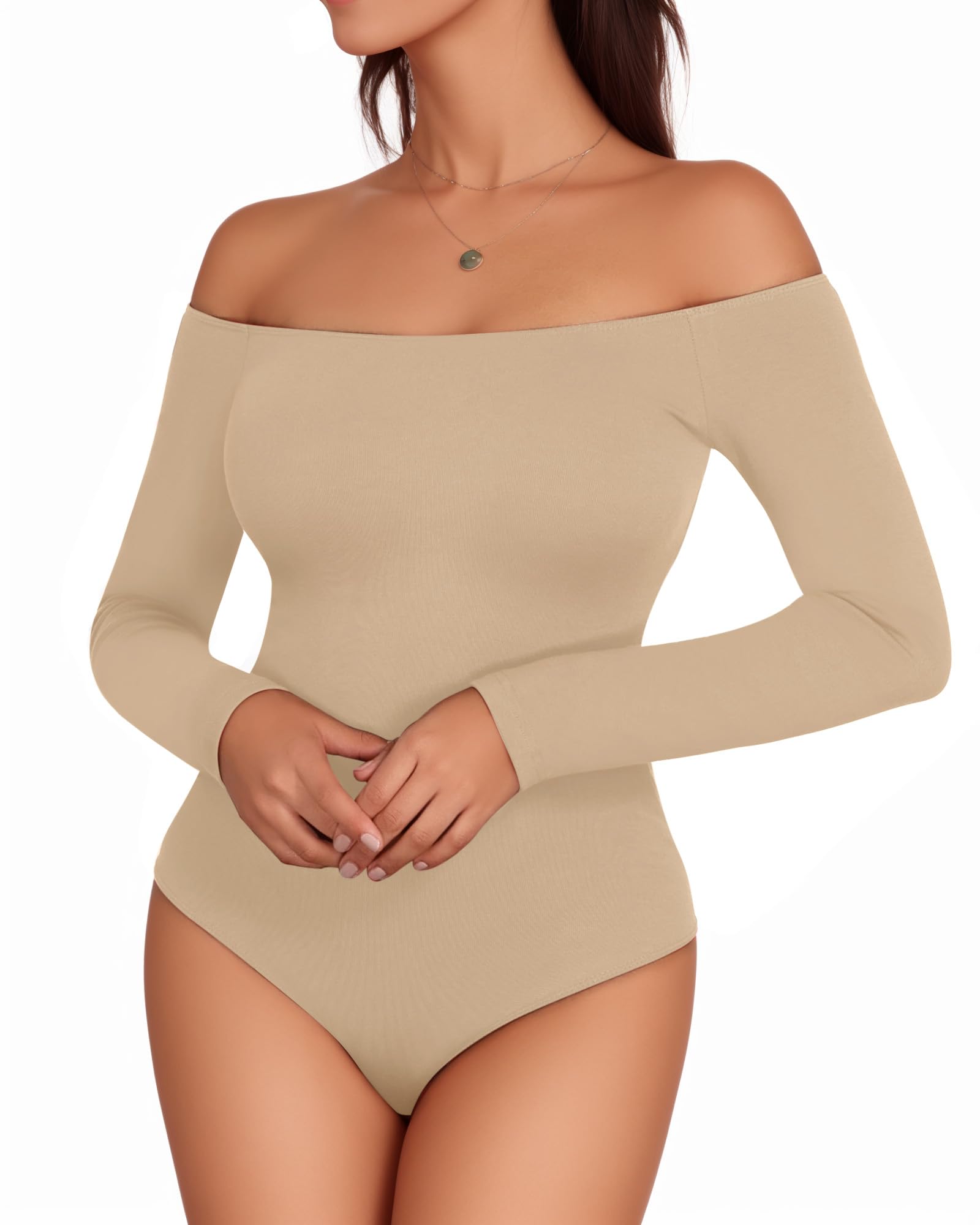 MANGOPOP Off The Shoulder Long Sleeve Short Sleeve Bodysuit for Women