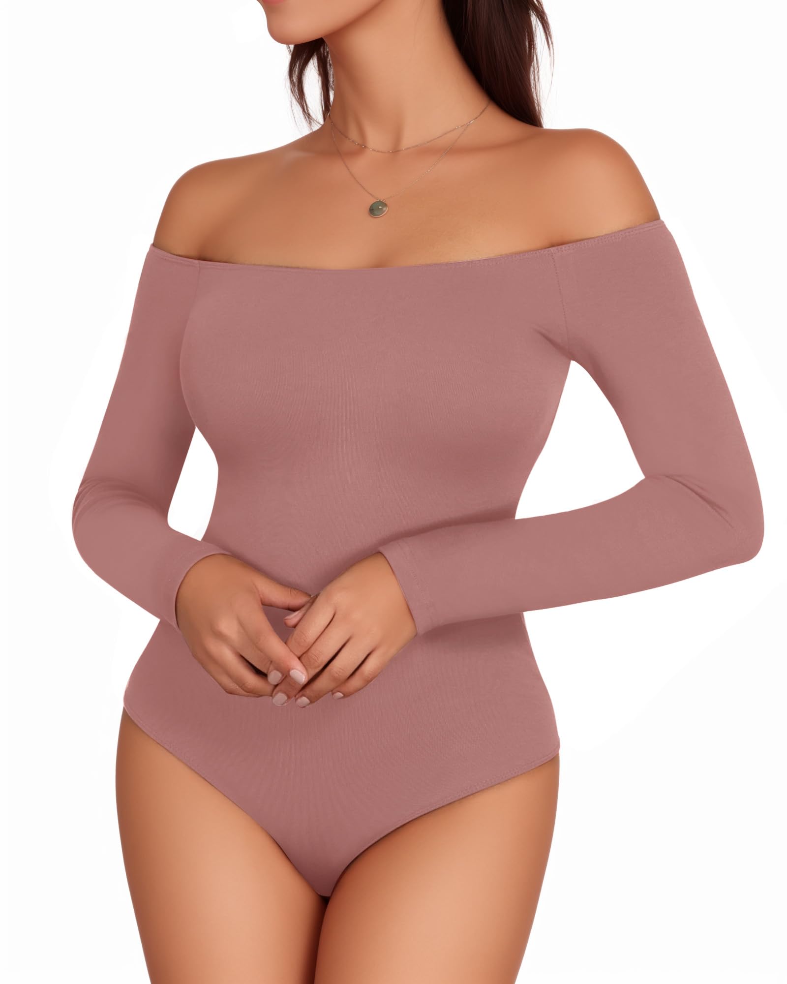 MANGOPOP Off The Shoulder Long Sleeve Short Sleeve Bodysuit for Women