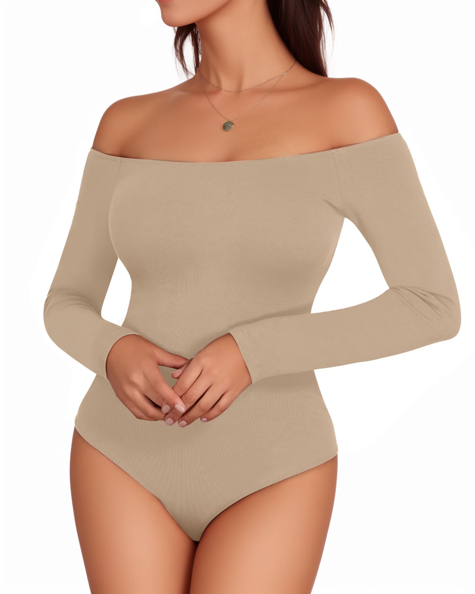 MANGOPOP Off The Shoulder Long Sleeve Short Sleeve Bodysuit for Women