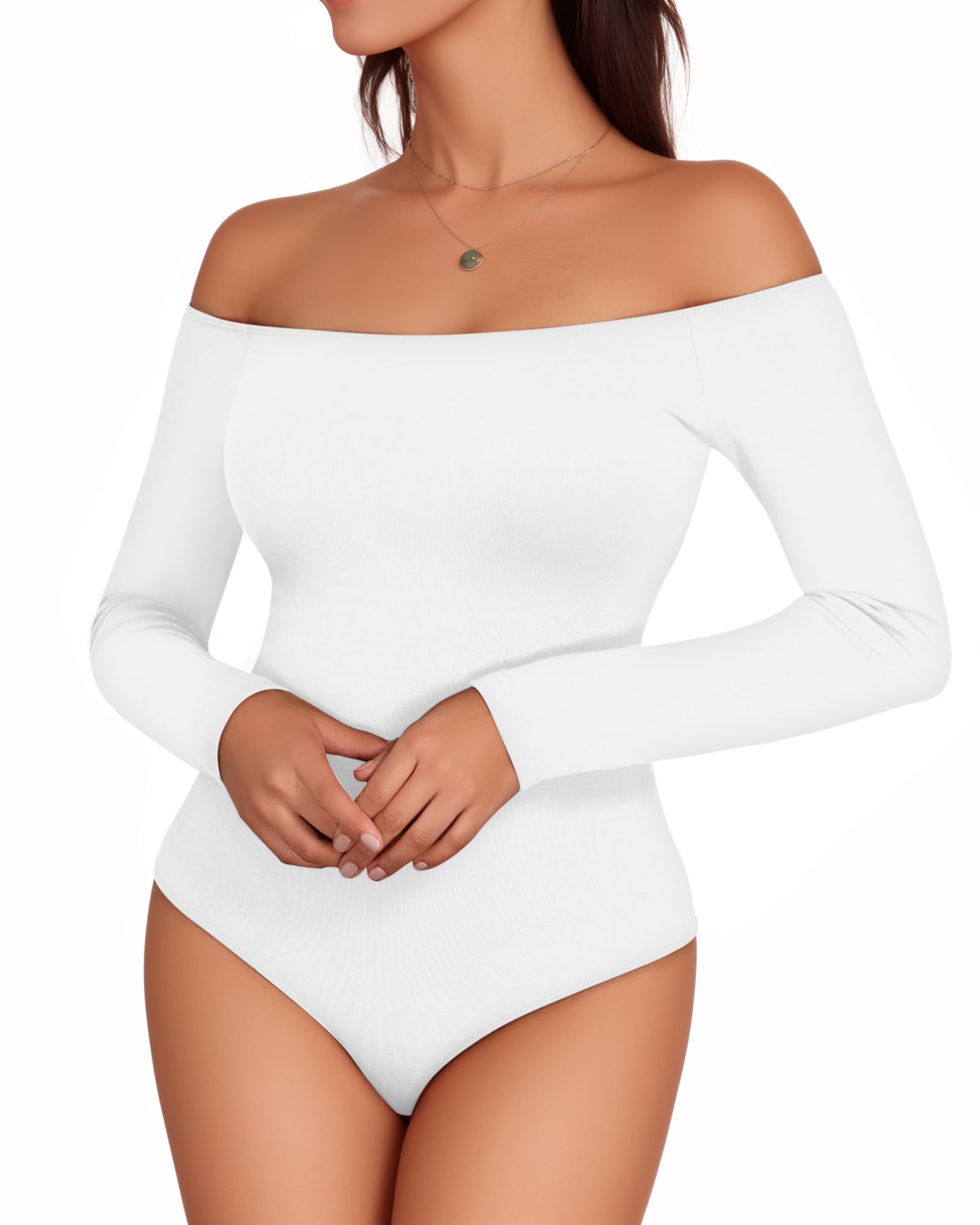 MANGOPOP Off The Shoulder Long Sleeve Short Sleeve Bodysuit for Women